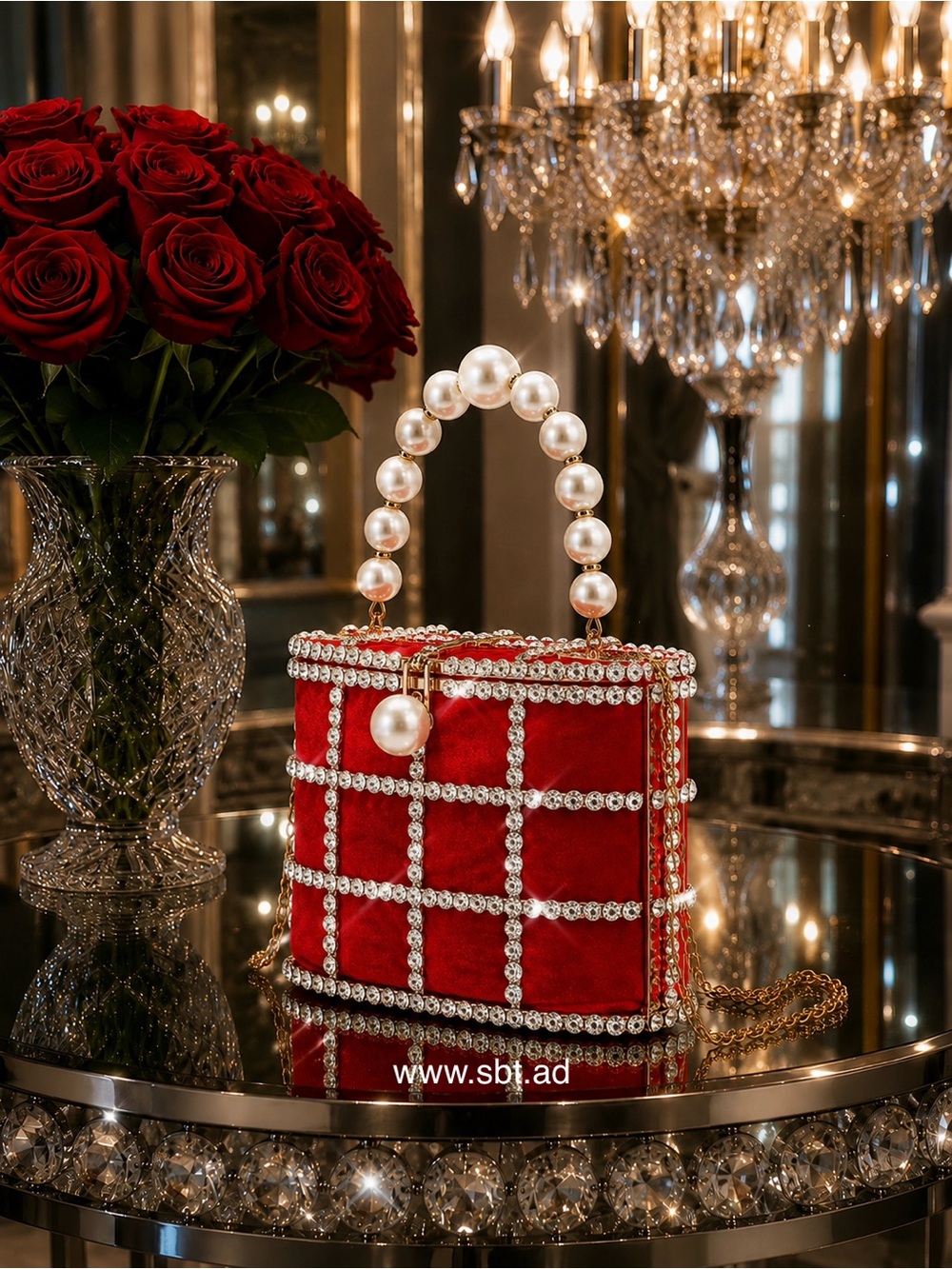 NEW Pearl & Rhinestones Clutch Purse Sparkling Bling Swarovski Crystal Bag +Gift - Picture 6 of 17